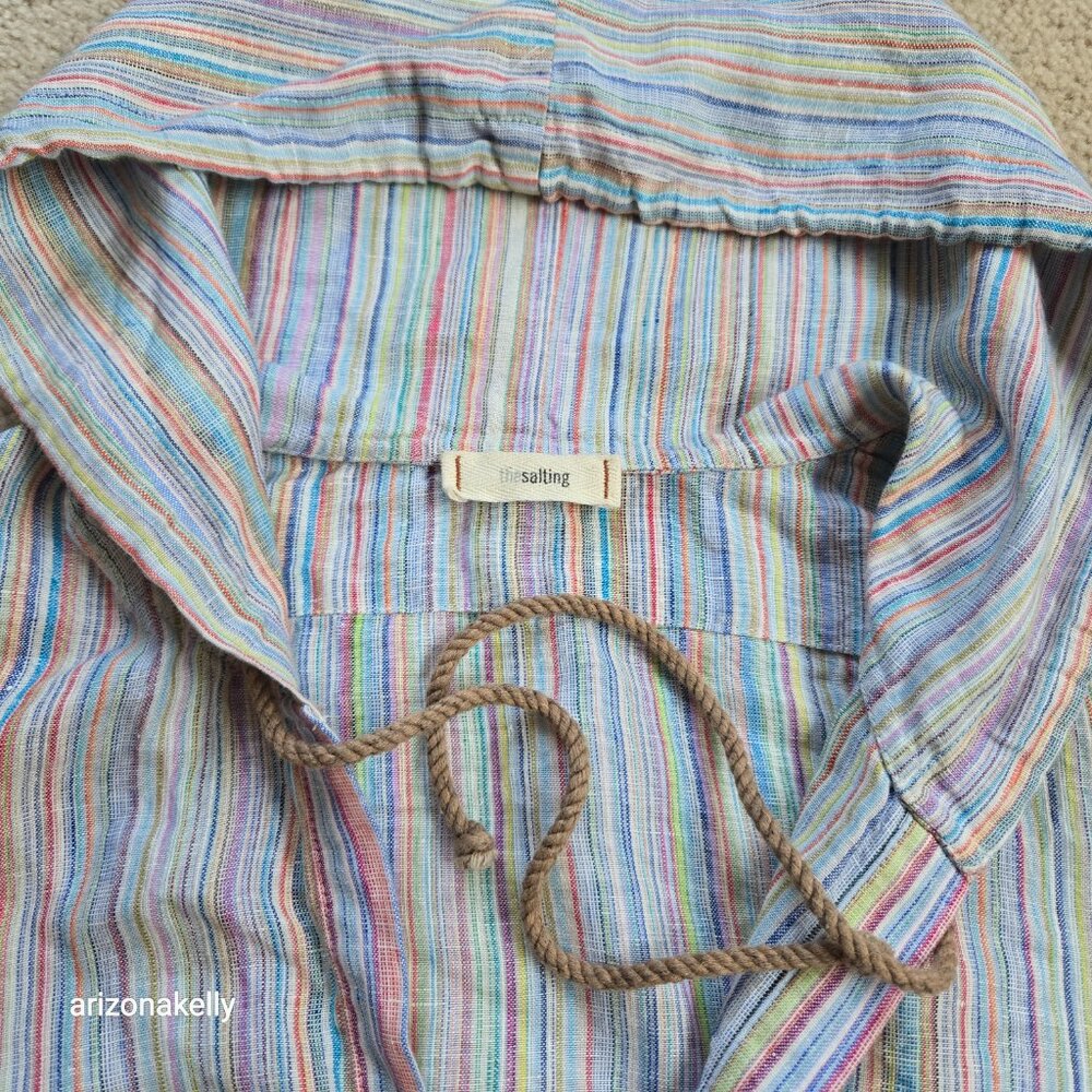 NWOT The Salting Linen Hoodie Tunic Coverup 0 Colorful Stripe Unisex - Picture 5 of 11